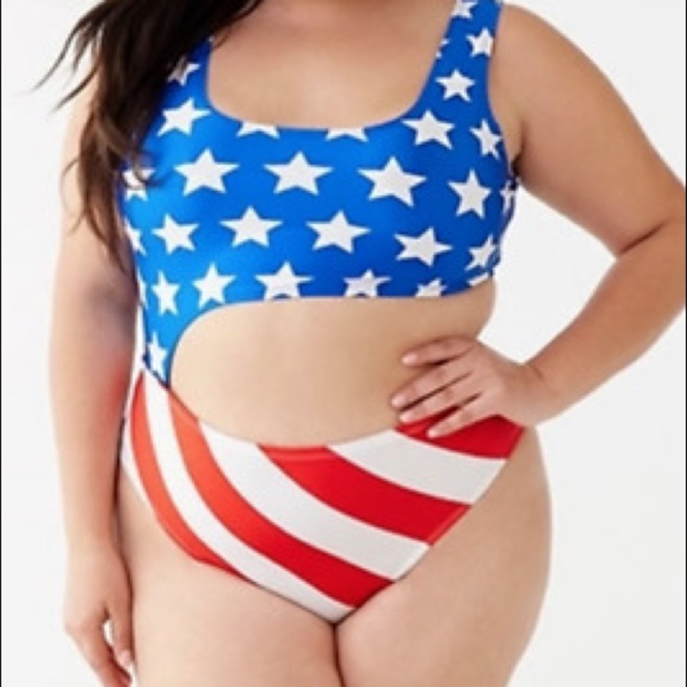 NWT Forever 21 + American Flag Bodysuit sz 1X